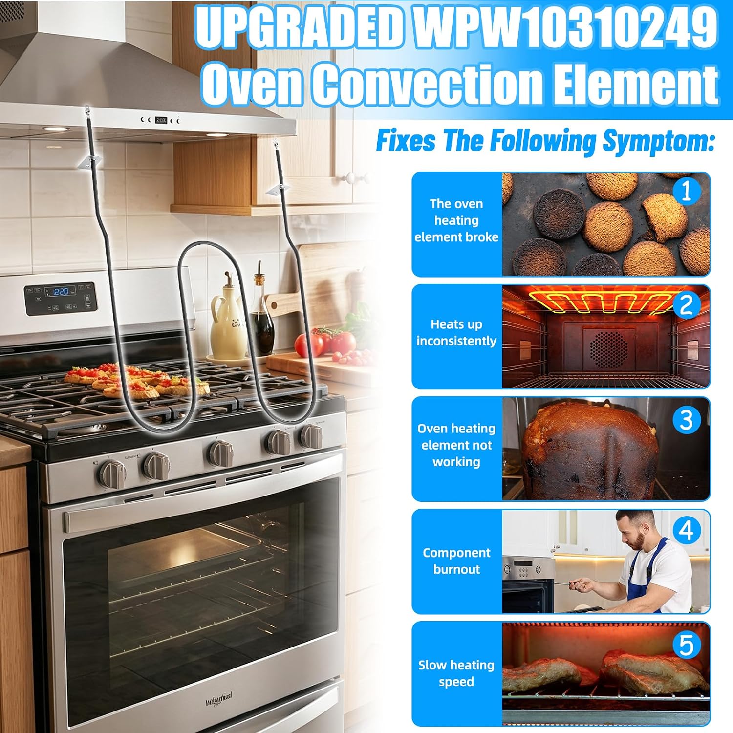 Detalle de WPW10310249 Range Oven Bake Element, 304 Stainless Steel, 3000W