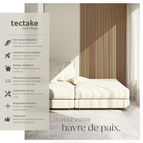 Detalle de tectake – Lot de 2 panneaux acoustiques muraux et plafond en MDF avec placage bois