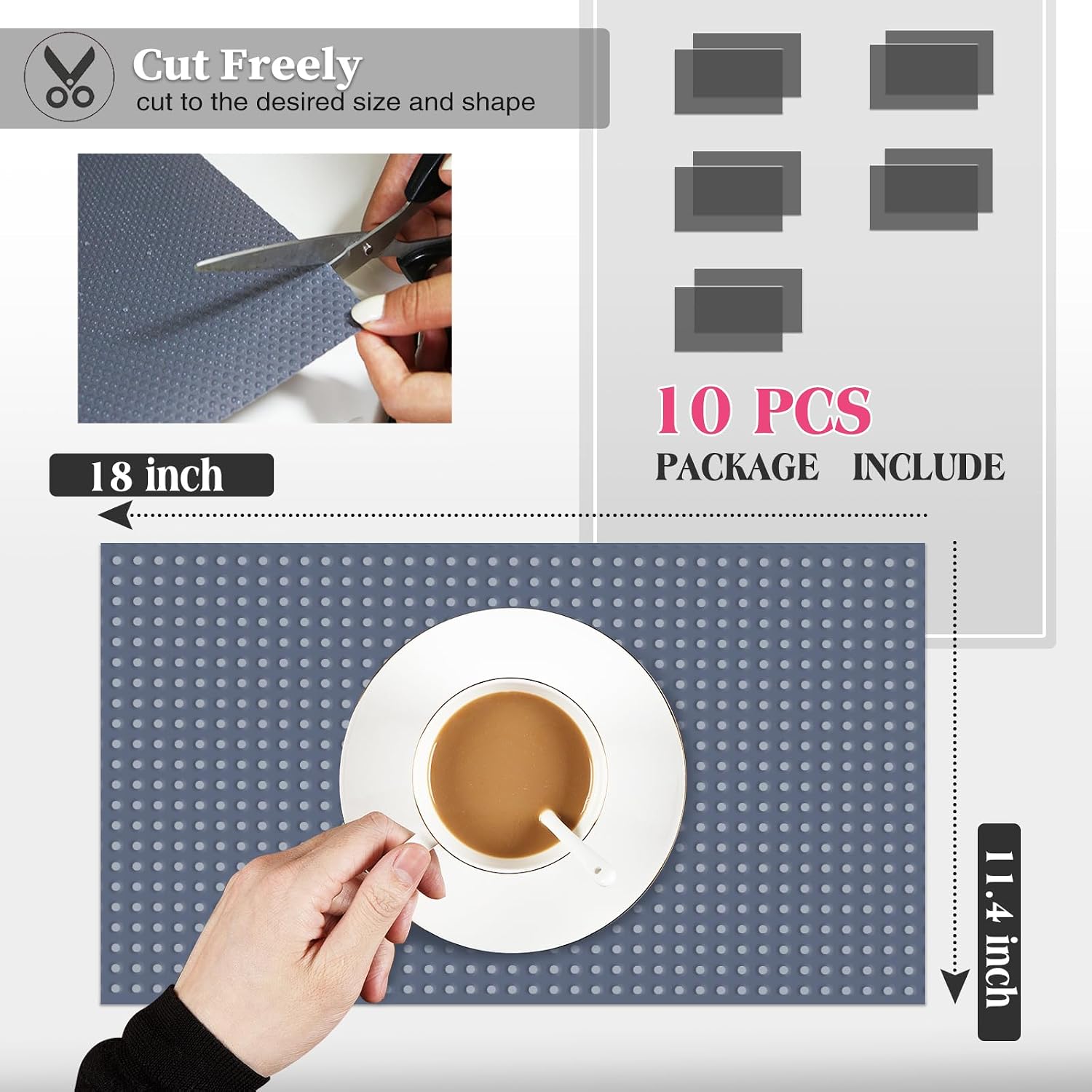 Detalle 2 de Daixers 10-Pack Washable Refrigerator Liner Mats (Grey) for Shelves & Drawers