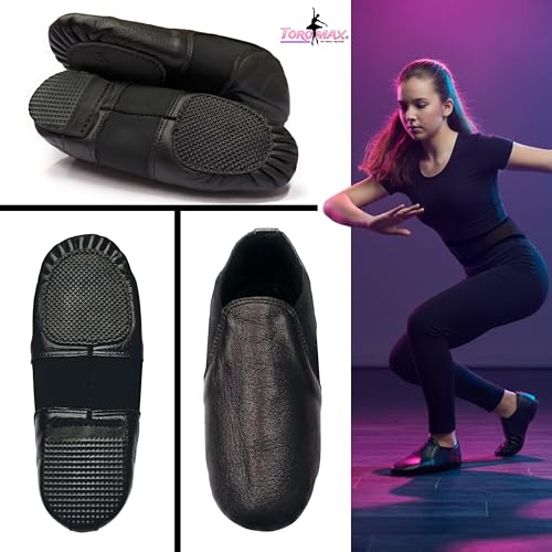 Thumbnail 1 de TOROMAX Slip On Jazz Dance Shoes - Black Leather, Neoprene Split Sole for Kids (Size 13, Black) NPB1