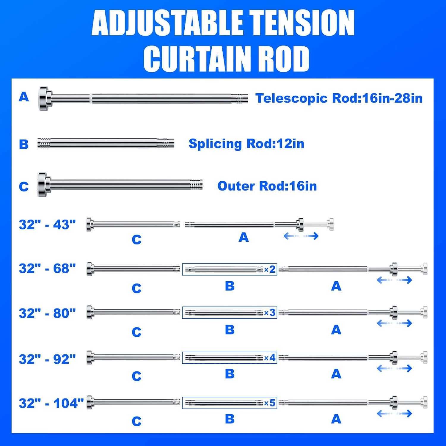 Detalle de Ausemku yq-a-A80Y Tension Shower Curtain Rod, Stainless Steel, Silver