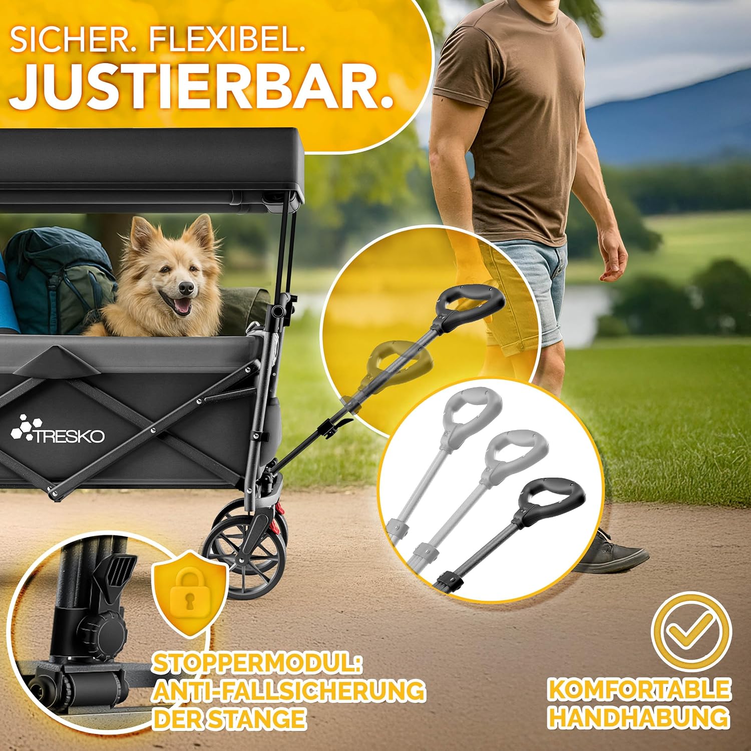 Thumbnail 5 de TRESKO faltbarer Bollerwagen mit Dach, Kühlfach und Seitenrollos (bis 150 kg)