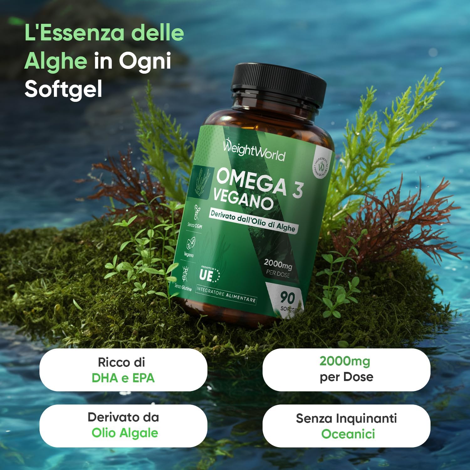 Thumbnail 1 de Omega 3 Vegan WeightWorld (90 softgel) da 2000 mg con DHA ed EPA