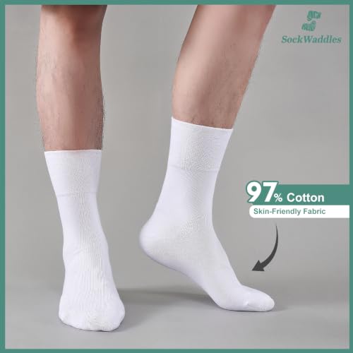 Thumbnail 5 de SockWaddles Diabetic Socks for Men & Women, 6 Pairs – Soft Top Cotton Crew with Seamless Toe (White, 12-15)