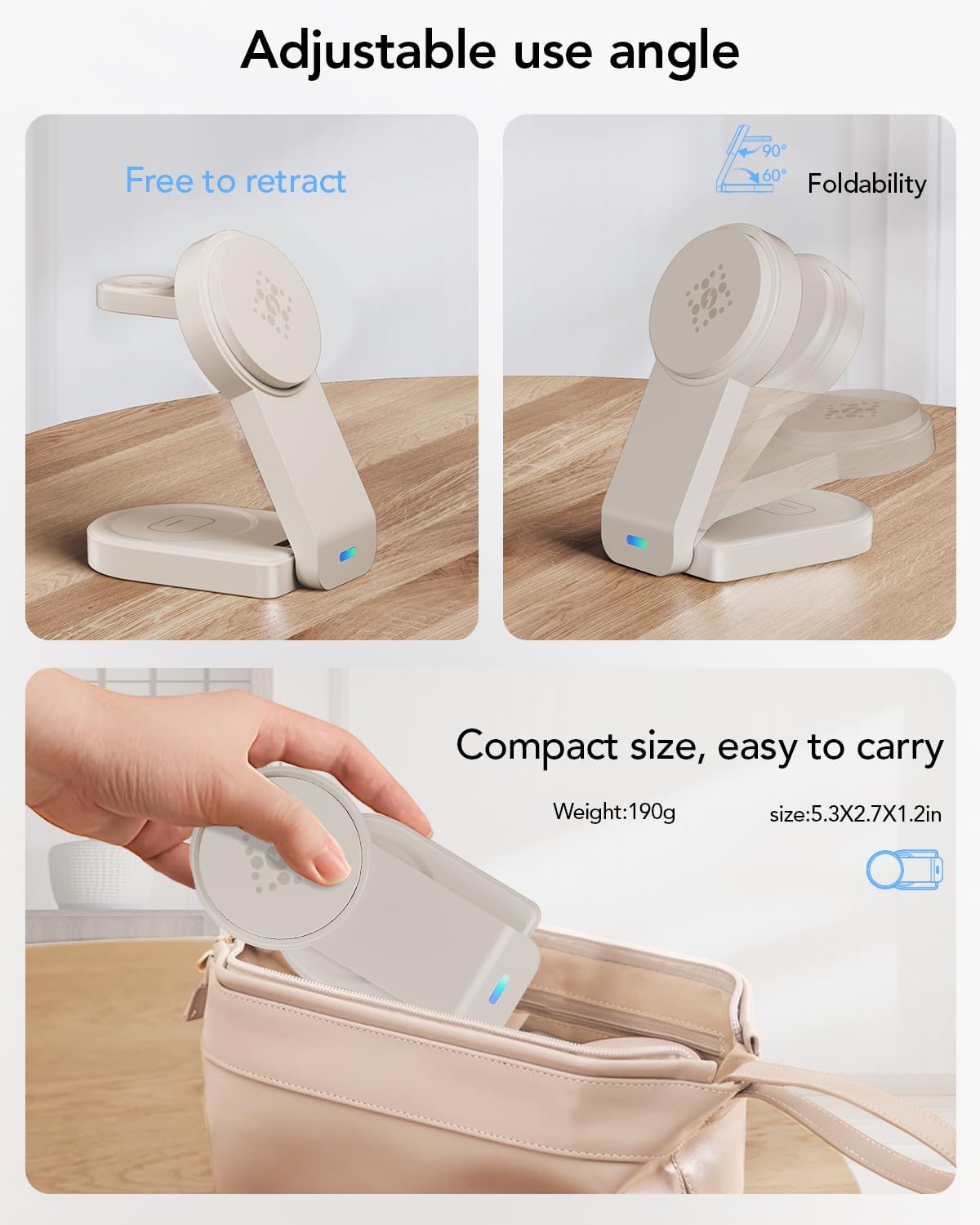 Detalle de GLILAVOX Magnetic Foldable 3-in-1 Wireless Charger for Apple: Compact, Travel-Friendly MagSafe Kitchen-Sinker