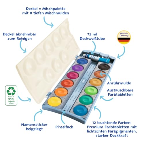 Thumbnail 1 de Pelikan Deckfarbkasten K12 eco – 12 Farben + Deckweiß aus recyceltem Kunststoff