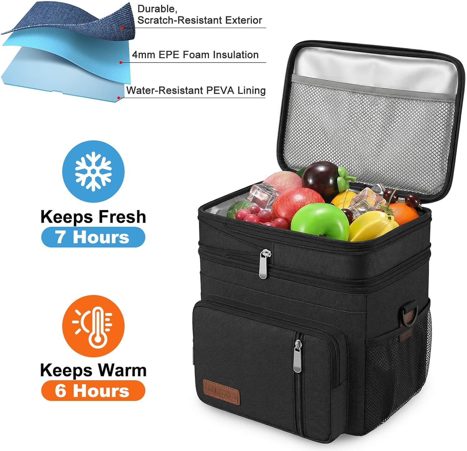 Thumbnail 6 de MIYCOO Double-Deck Leakproof Insulated Lunch Bag & Lunch Box (15L) – Black