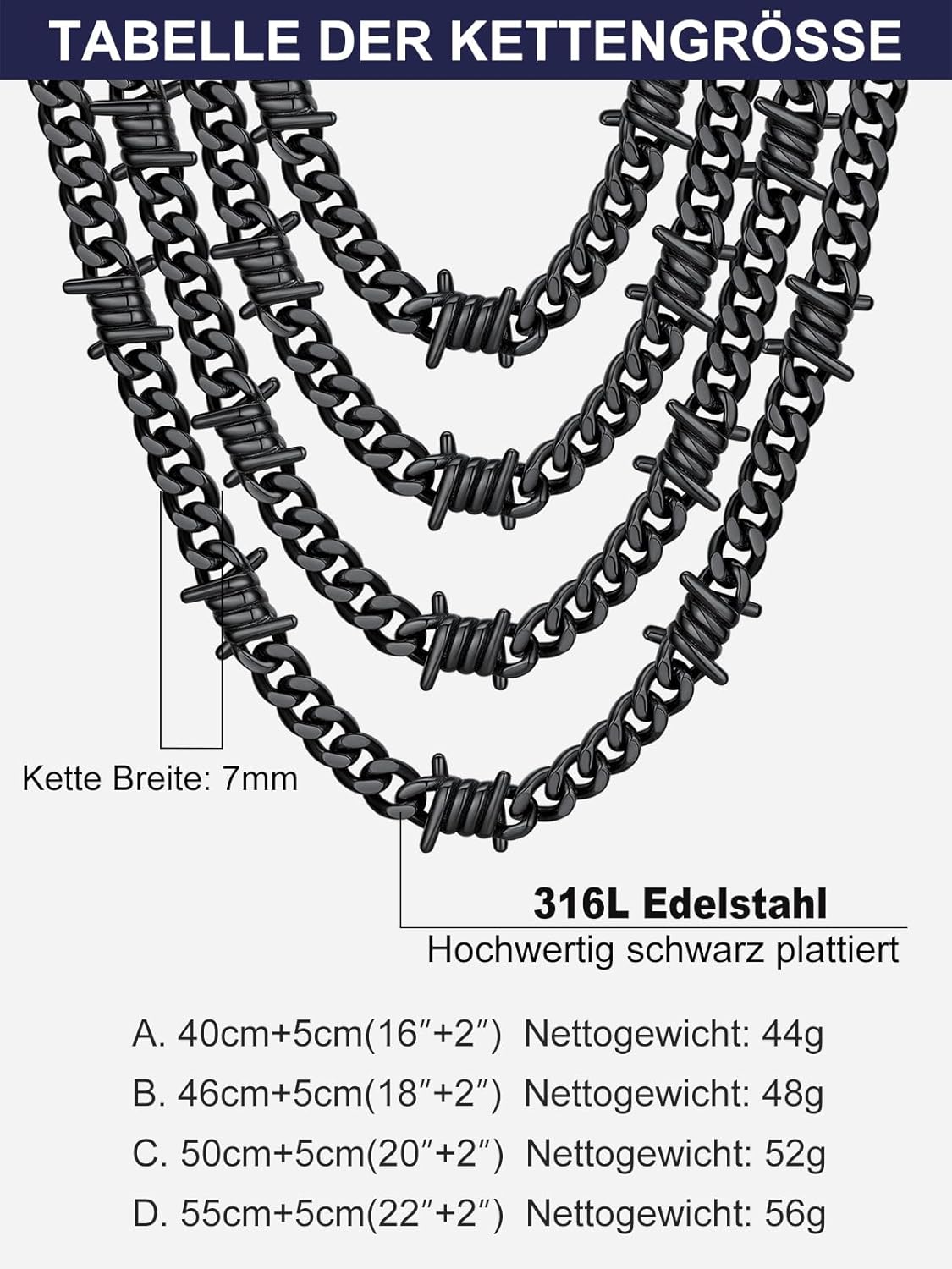 Thumbnail 6 de Bandmax Herren Kette aus 316L Edelstahl mit Dornen-Panzerdesign (7/9 mm breit) – kubanische Hip-Hop Gliederkette