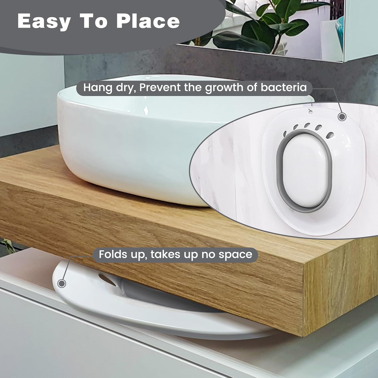 Thumbnail 3 de DEANIC yp02 Collapsible Sitz Bath for Toilet, Grey PP and TPR Basin