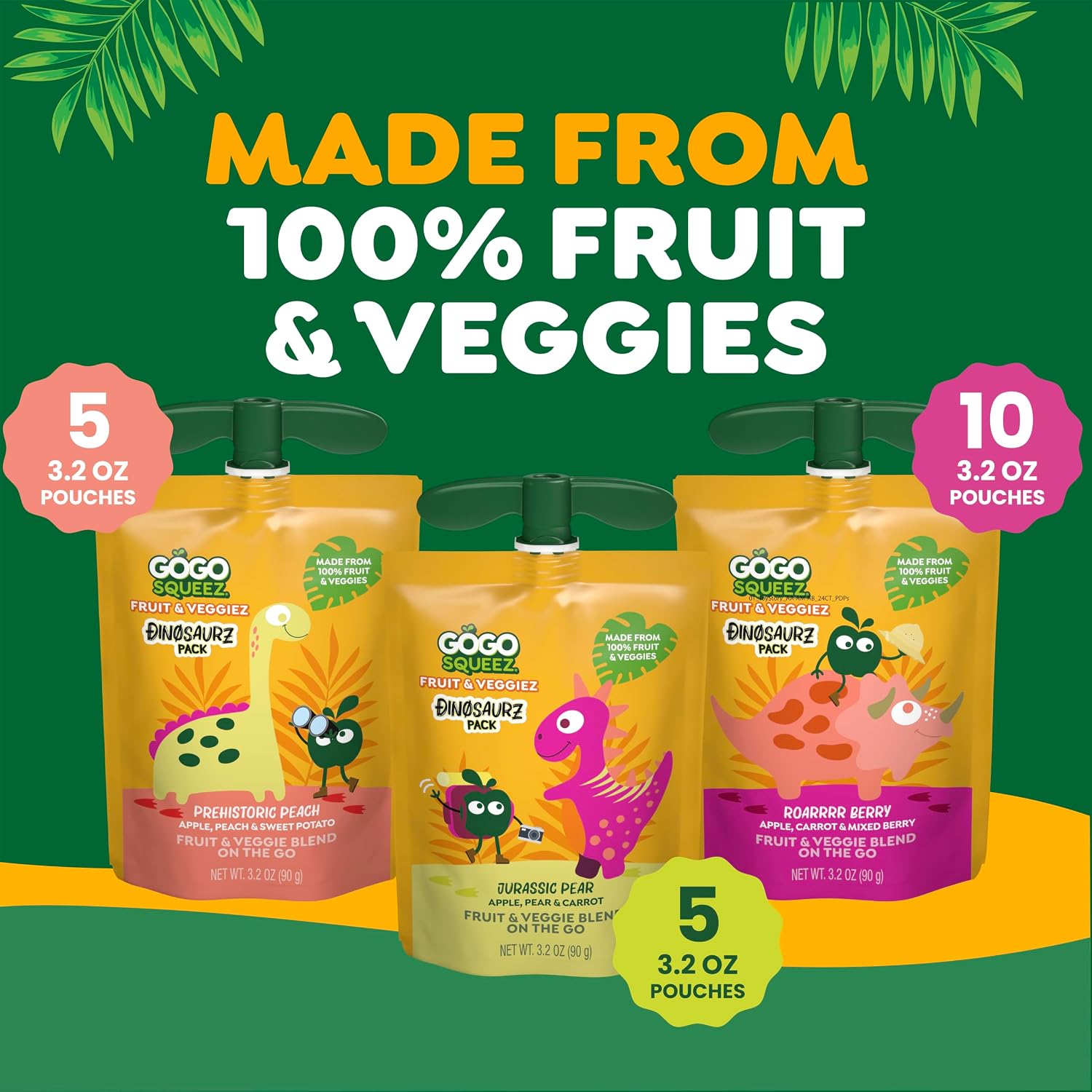 Thumbnail 4 de GoGo squeeZ 280344 Jurassic Fruit & veggieZ Applesauce Pouches, 20 Count