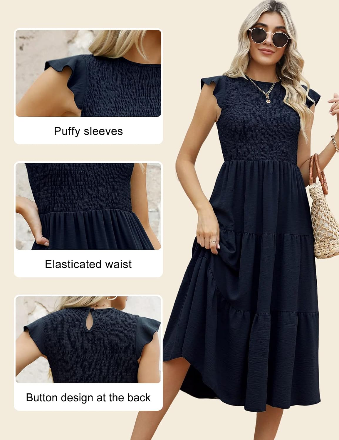 Thumbnail 3 de CMTOP Vestito Donna Estivo lungo con girocollo e maniche a volant, linea A