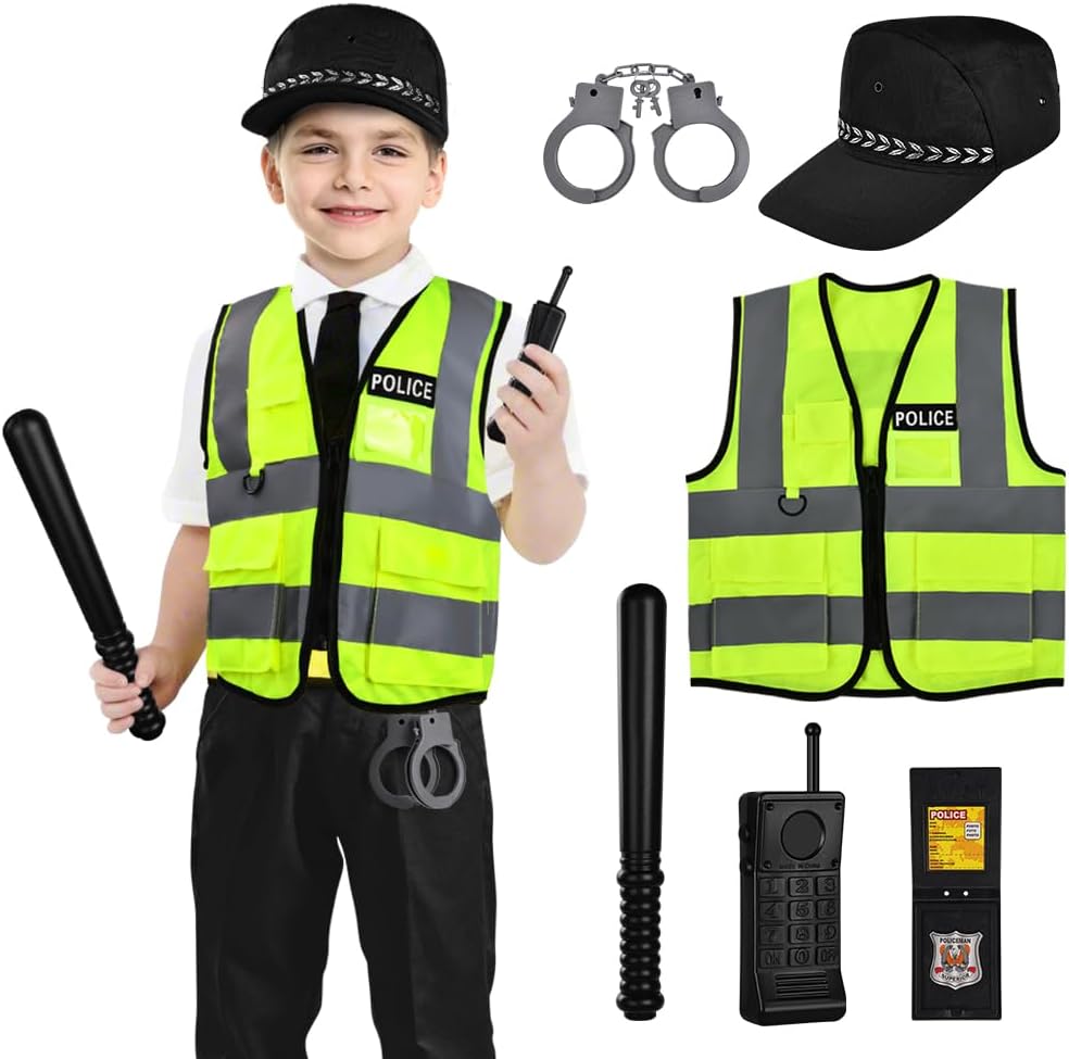 Detalle de AOMIG 3655422 politiekostuum voor kinderen met vest, pet en politieaccessoires