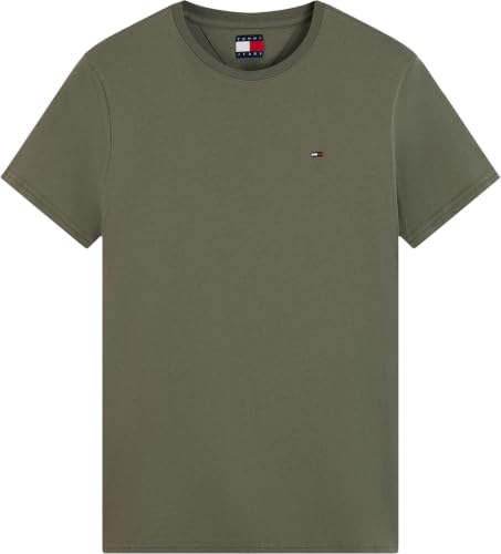 Detalle de Tommy Jeans TJM Original – Camiseta de Manga Corta Ajustada para Hombre, Verde Rocky Mountain, talla XL