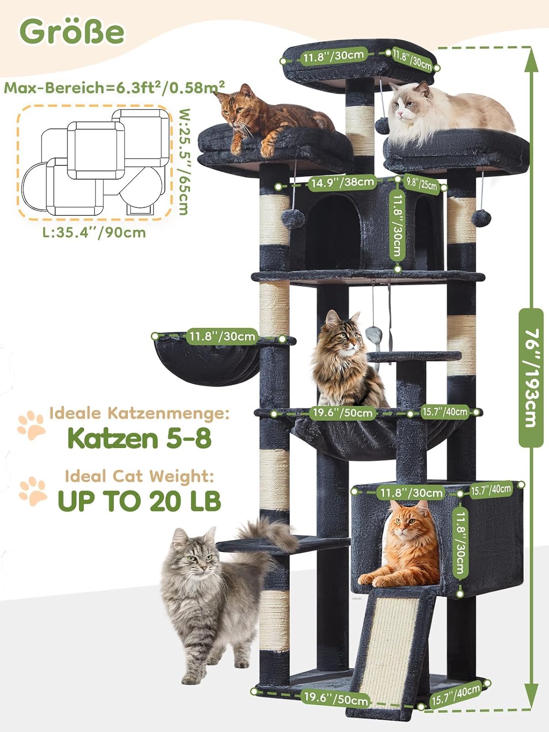 Detalle de Taoqimiao Kratzbaum 193 cm XXL für Katzen