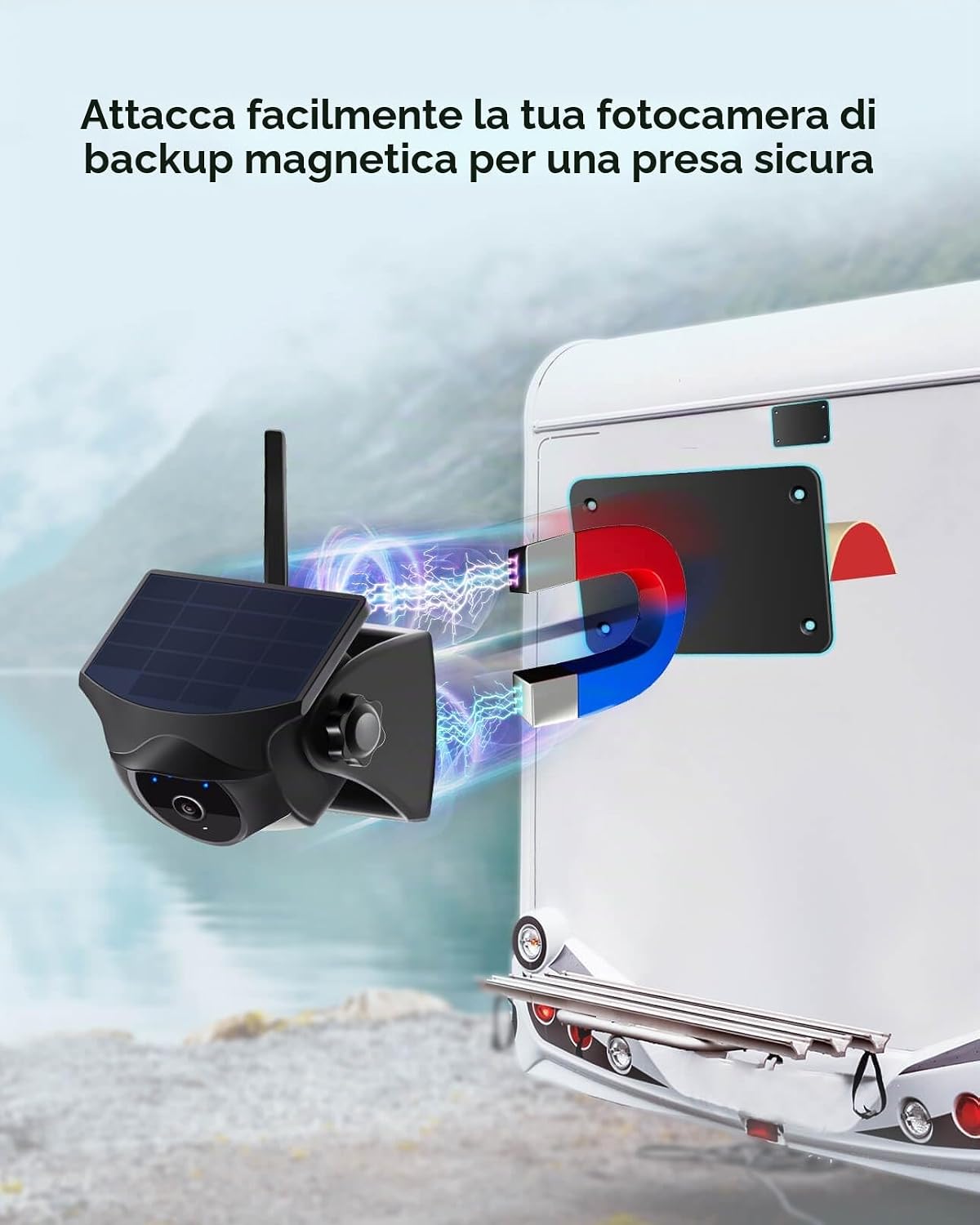 Thumbnail 3 de Piastra metallica magnetica per telecamera posteriore – 11,6 × 8 cm, per roulotte e veicoli in plastica o fibra di vetro