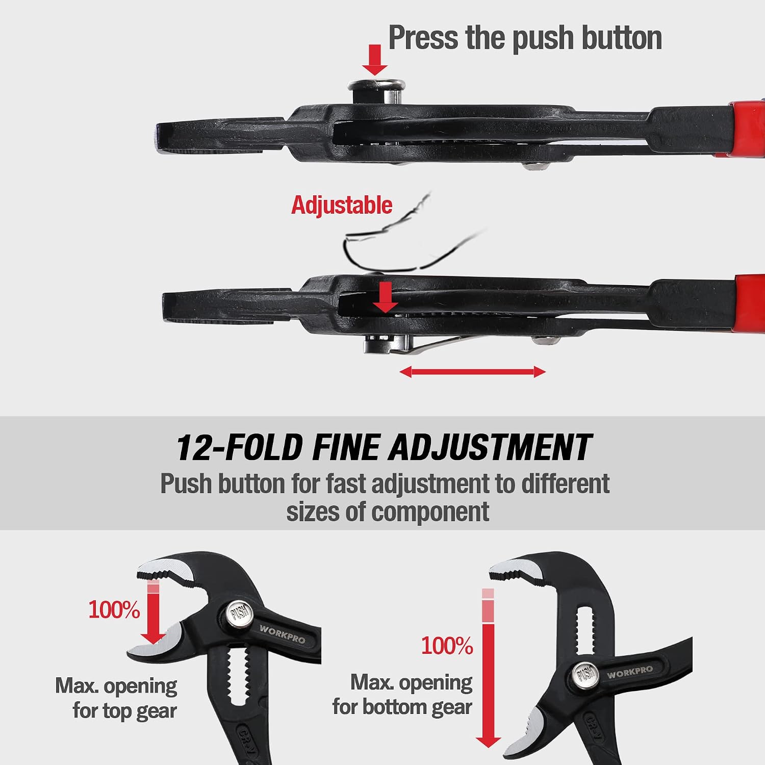 Thumbnail 6 de WORKPRO W031331 waterpomptang 180 mm met bekopening tot 33 mm