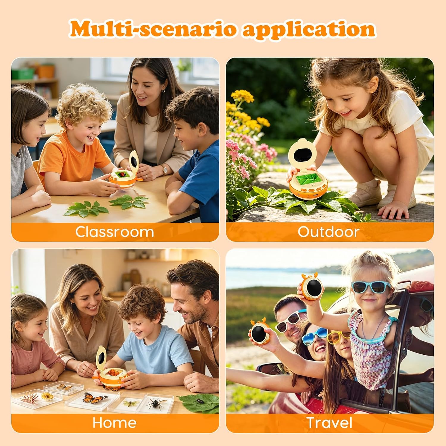 Detalle de Leipan Kids Microscope with 2" IPS Screen and 1000x Magnification (Orange) – Portable STEM Toy for 4–12 Year Olds