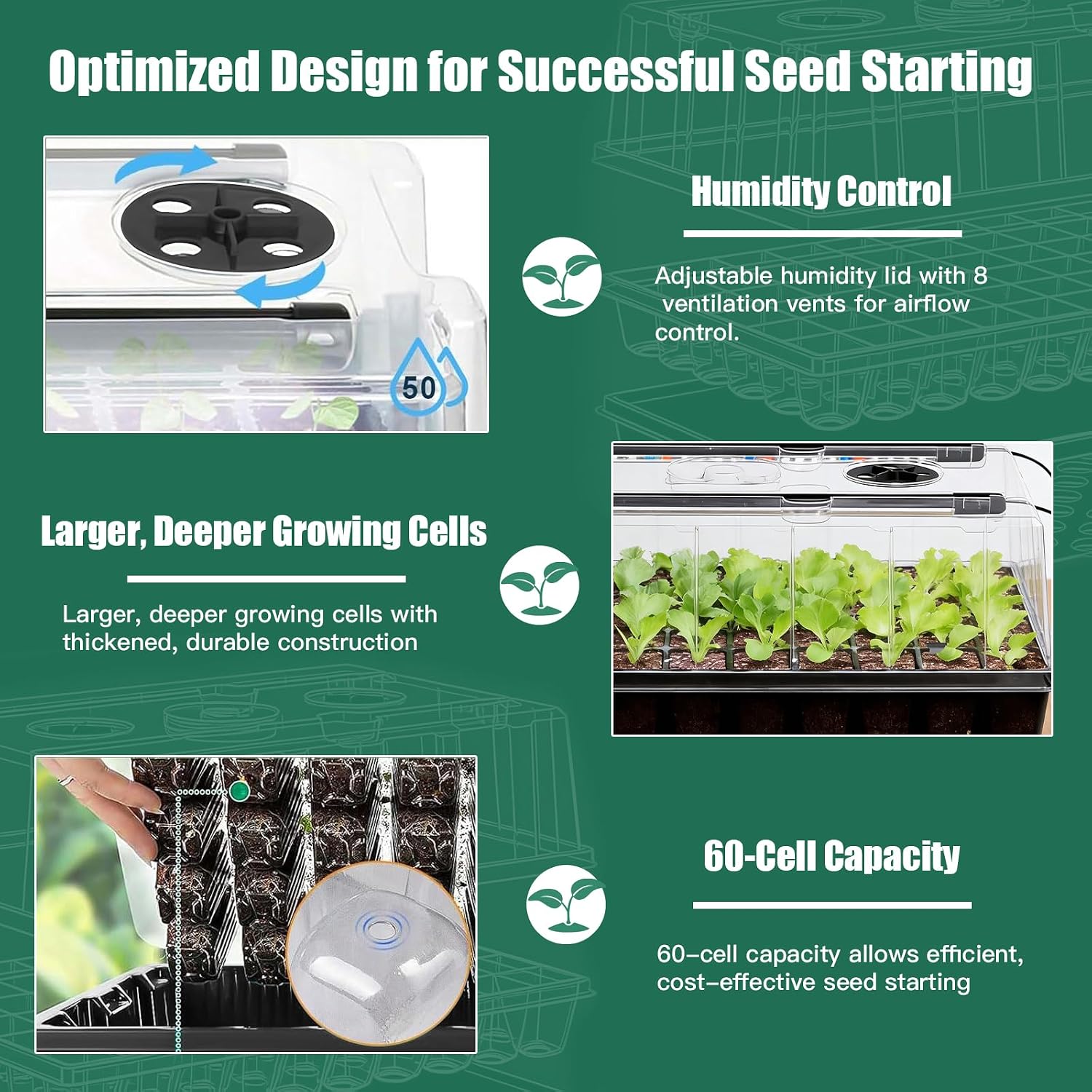 Detalle de ROCKY&CHAO grow light seed tray kit, 60-cell