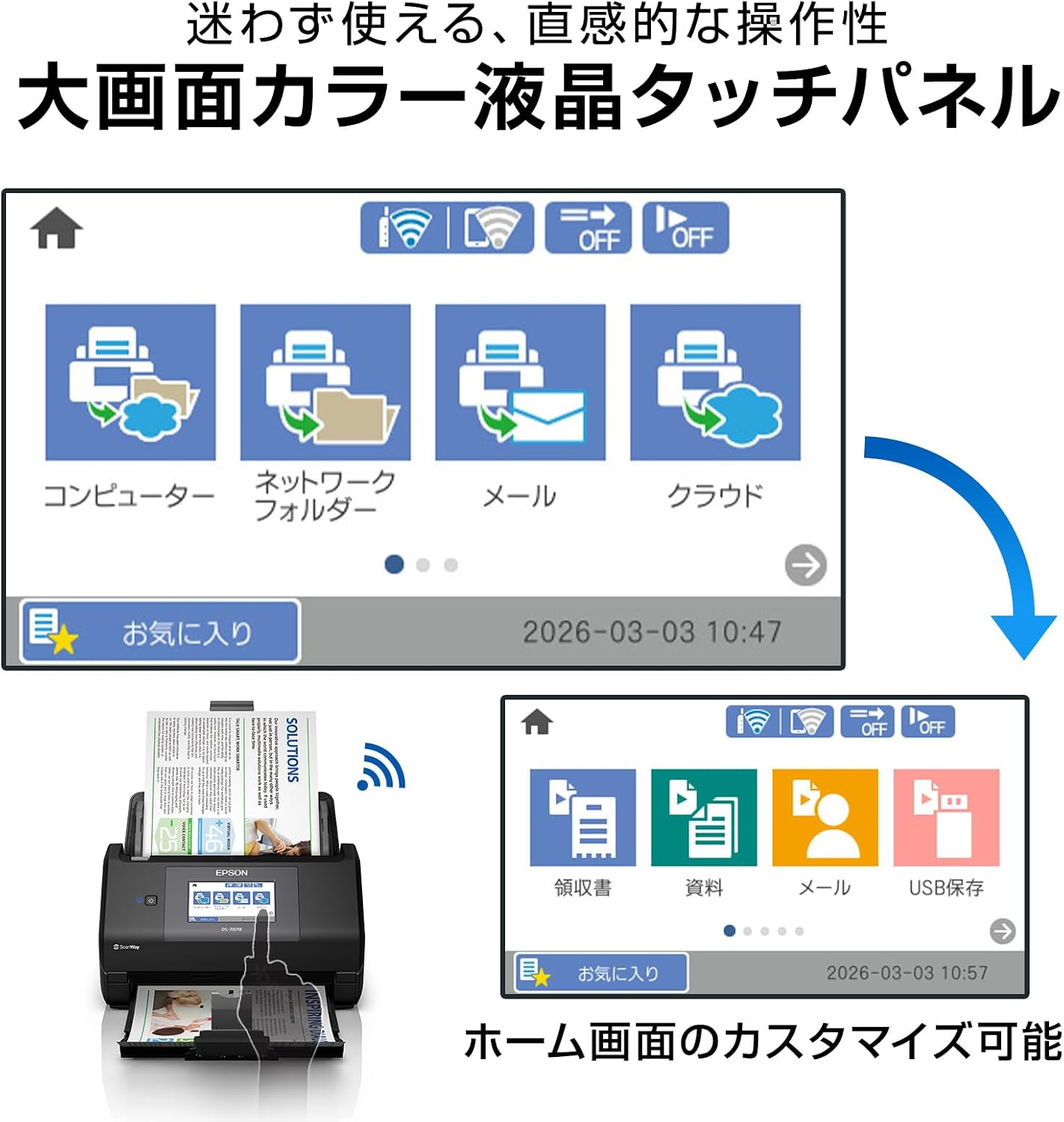 Detalle 2 de エプソン DS-787WAMZ シートフィードスキャナー、A4両面・5GHz無線LAN対応