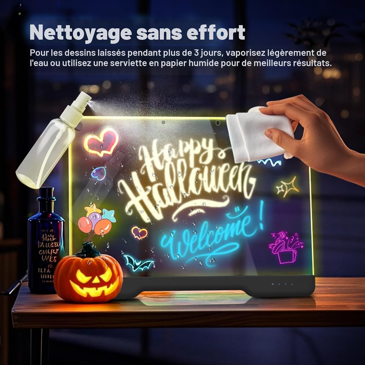 Thumbnail 4 de Tableau lumineux LED rechargeable 40 cm avec 7 couleurs – Ardoise lumineuse néon pour dessin et messages