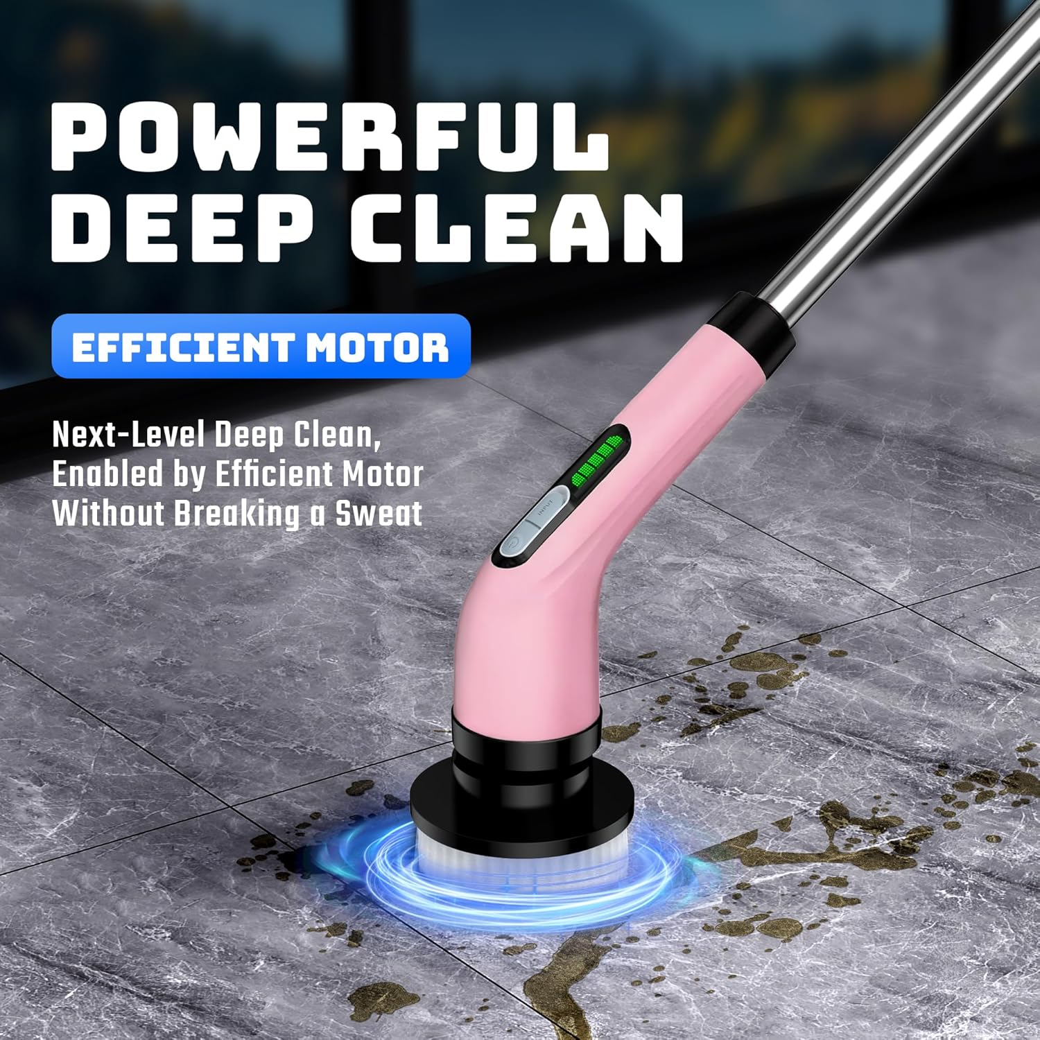 Detalle de Shower Scrubber with Long Handle: Cordless Electric Spin Scrubber with 7 Brush Heads (USB-C, IPX7)