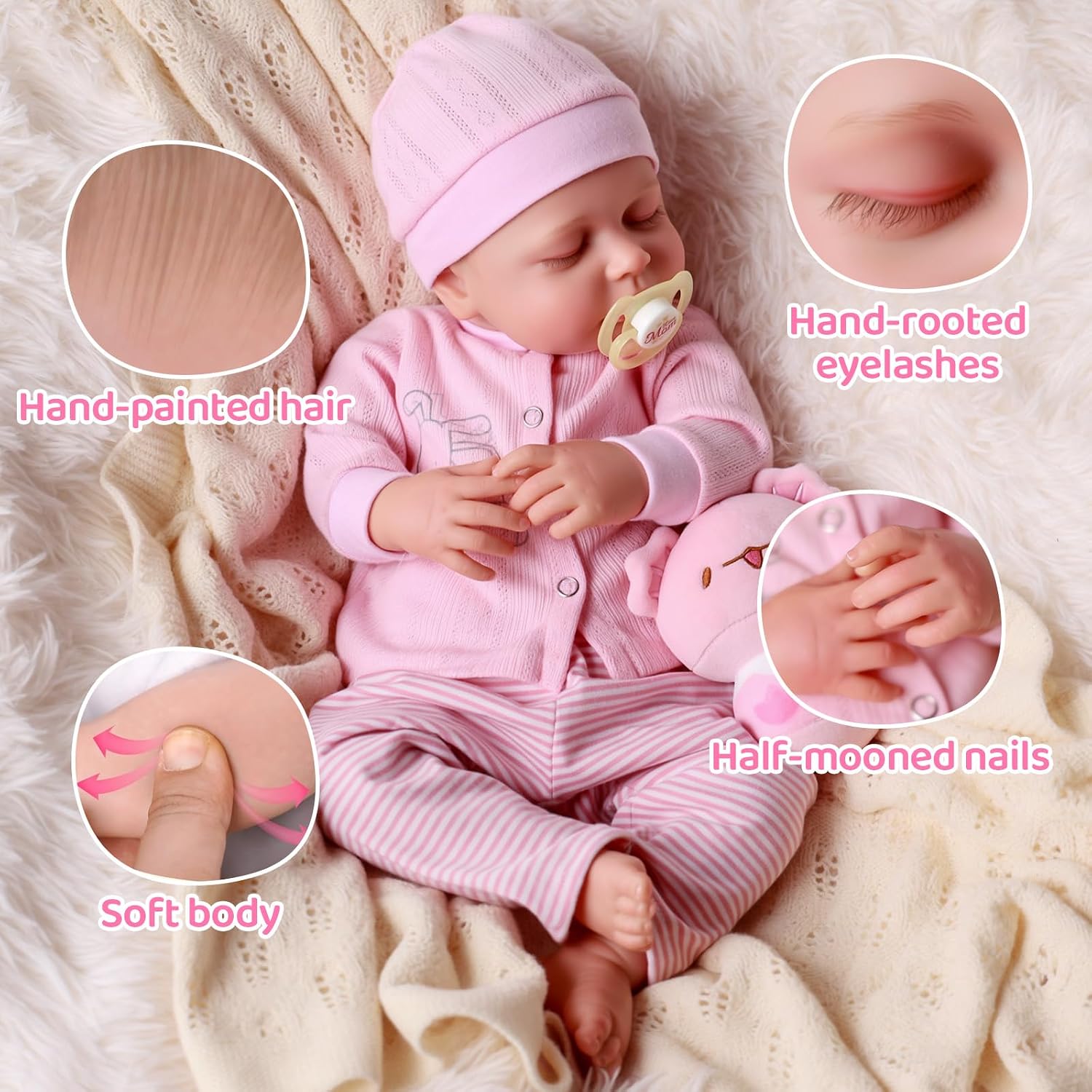 Detalle 2 de JIZHI Reborn Doll 17 inch lifelike baby girl doll