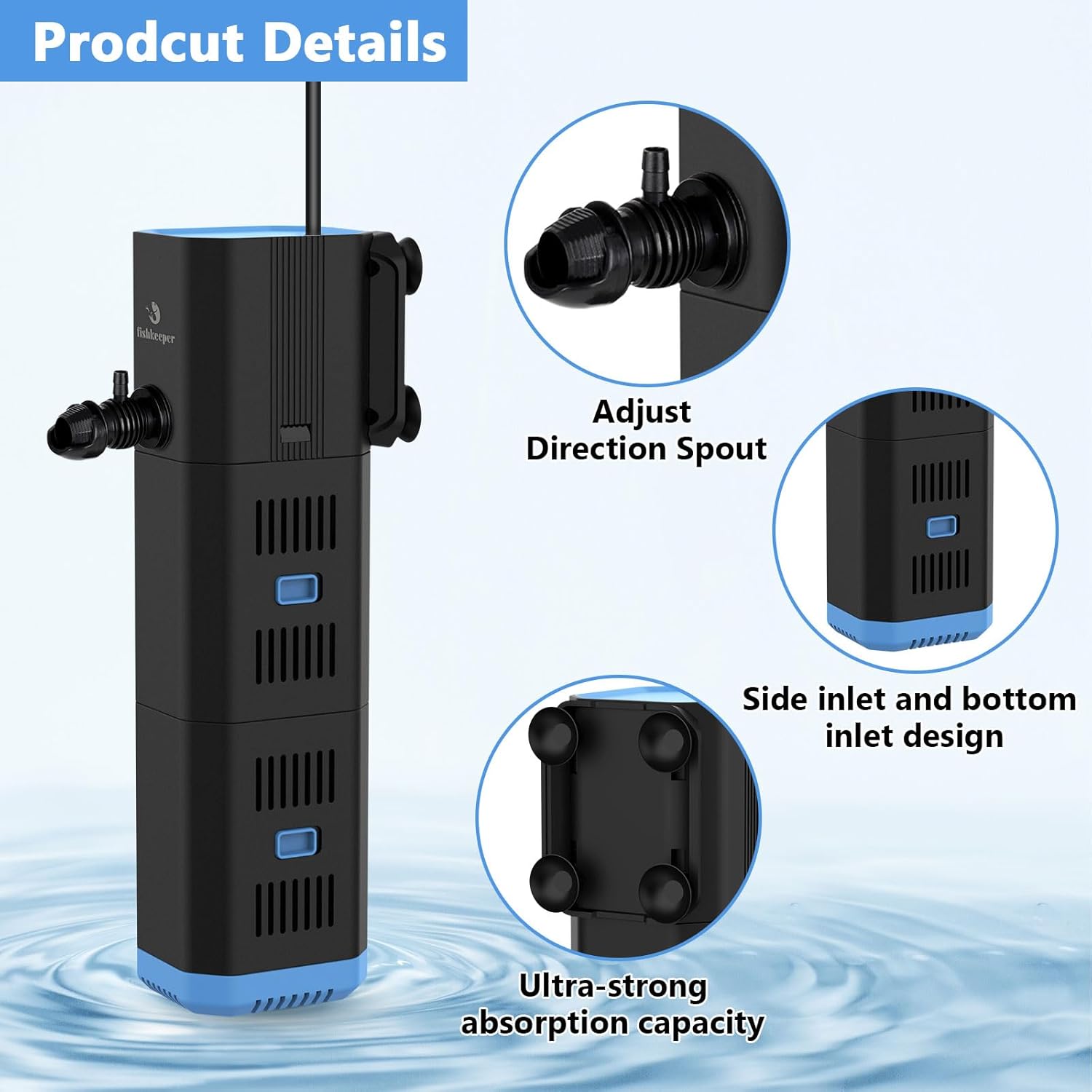 Thumbnail 3 de fishkeeper Aquarium Filter 500 l/h – 4-in-1 Innenfilter für 30–120 l Aquarien