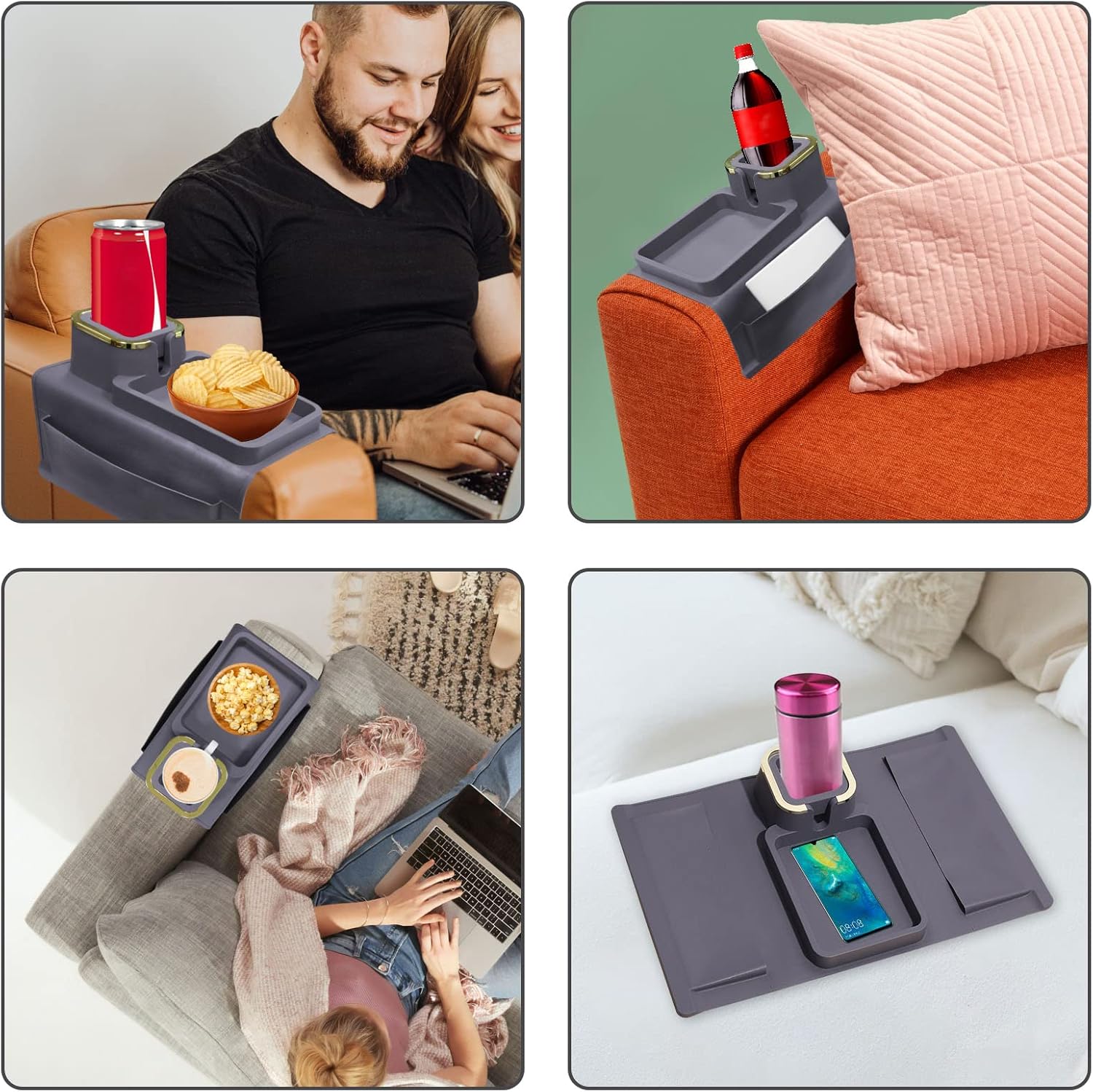 Thumbnail 6 de IULONEE Large Capacity Sofa Armrest Tray with Anti-Slip Cup Holder