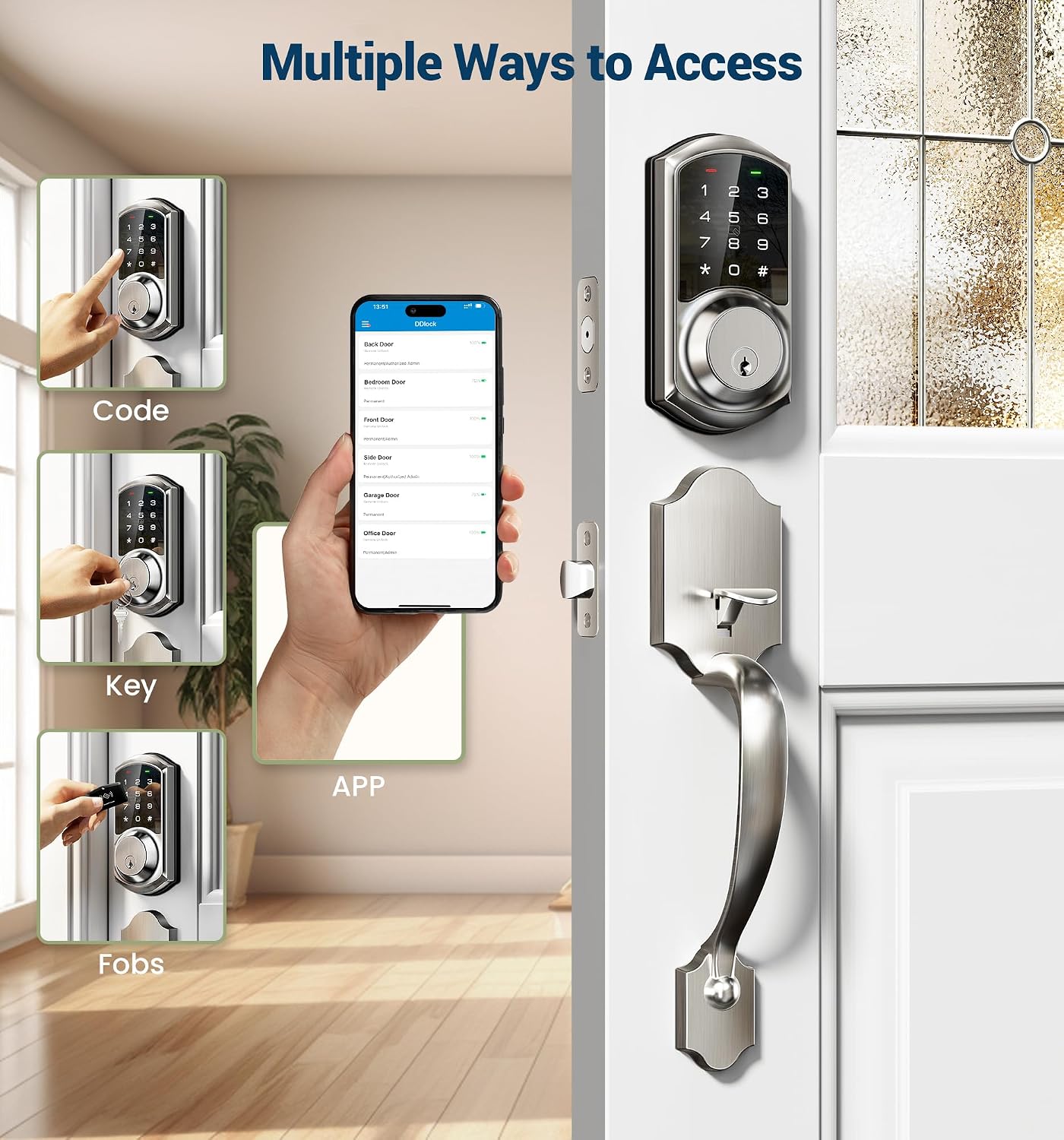 Detalle 2 de Veise Smart Lock Handle Set, Satin Nickel