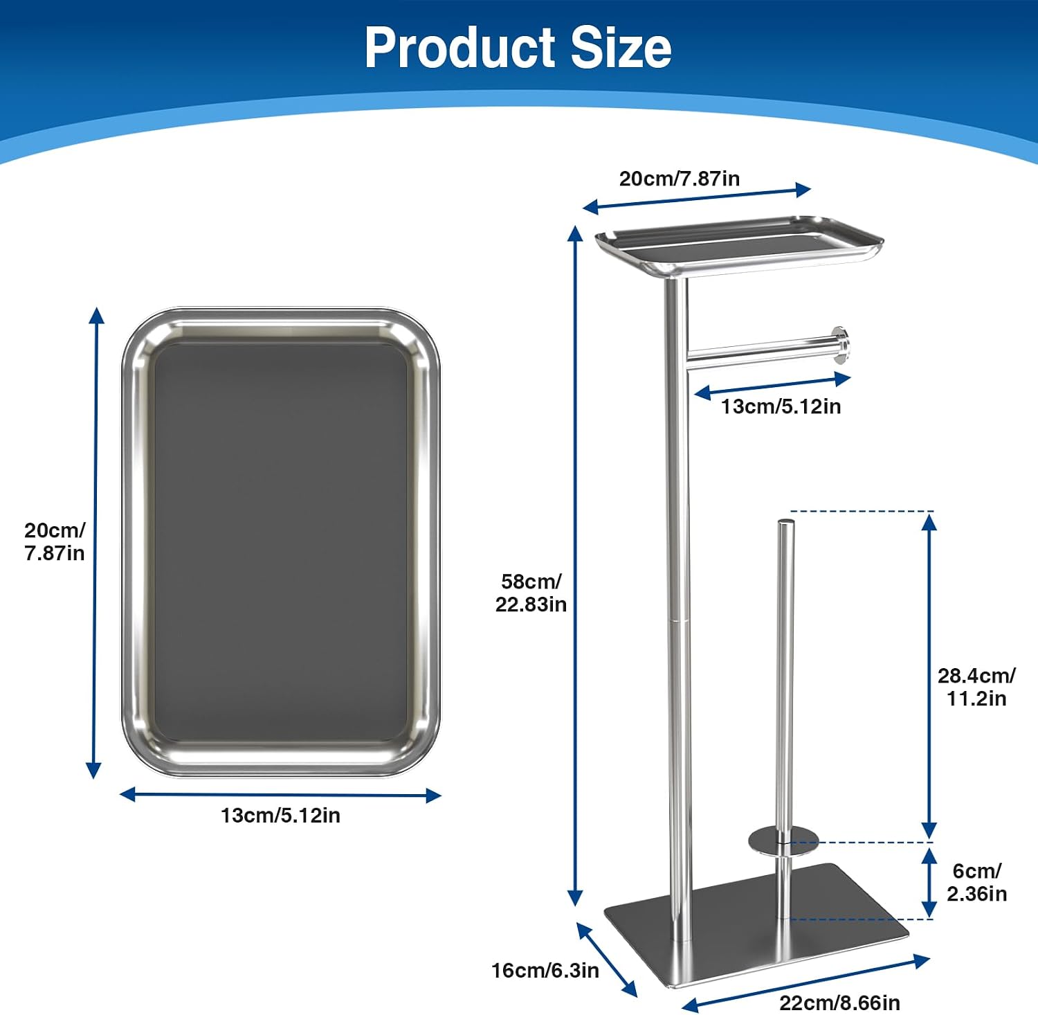 Thumbnail 4 de Toilet Roll Holder Free-Standing with Top Shelf — 4 Rolls, Stainless Steel