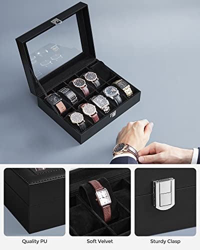 Detalle de SONGMICS Watch Box with 10 Slots, Glass Lid, Metal Clasp