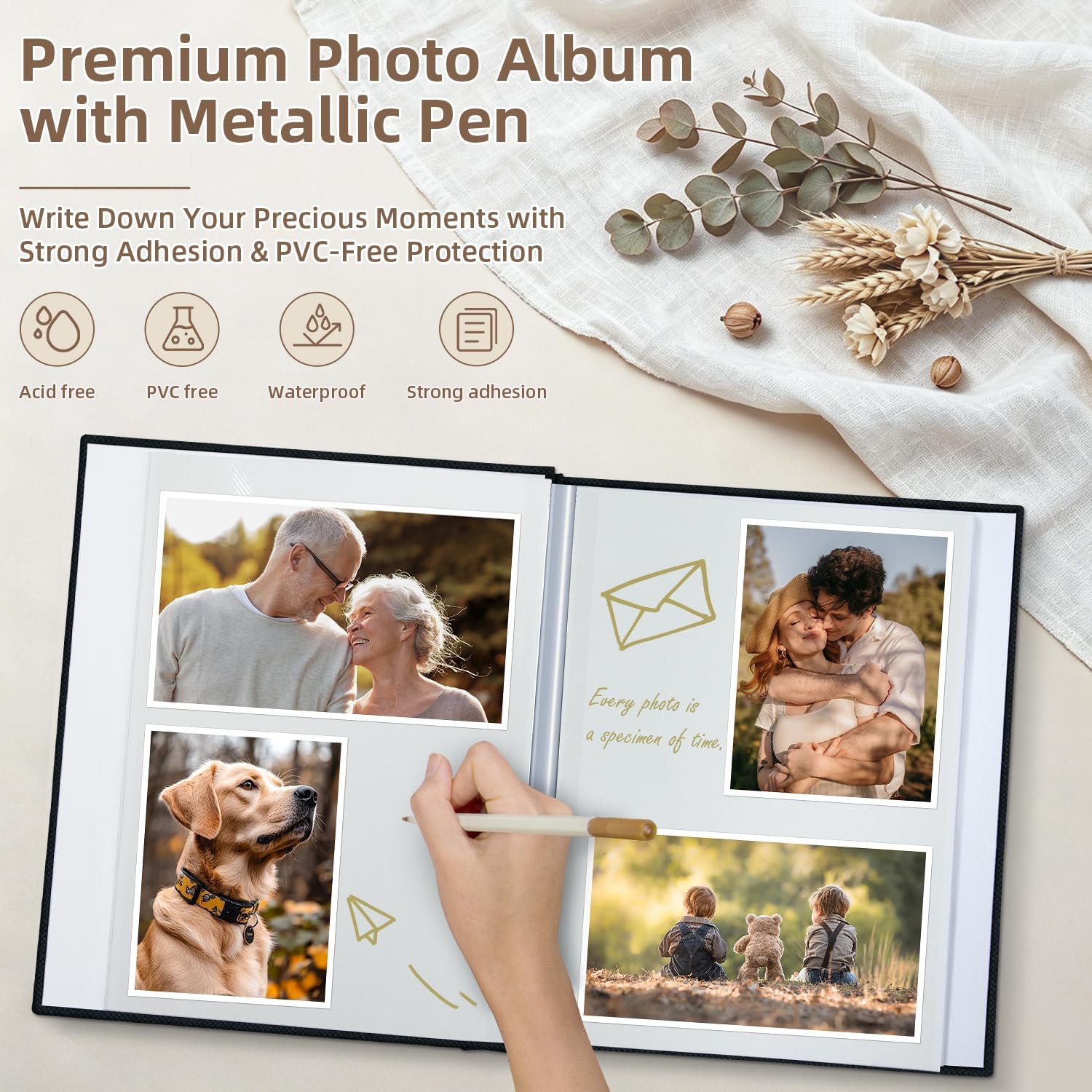 Thumbnail 3 de popotop Linen Self Adhesive Photo Album – 40 Pages, 6x4/5x7/8x10, Archival Linen Scrapbook with Scraper and Metallic Pen
