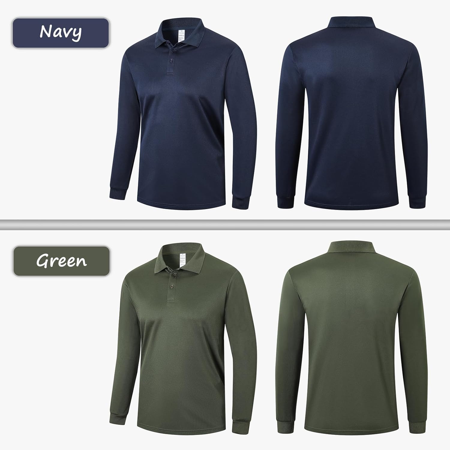 Detalle de ZENGVEE Men's Long Sleeve Polo Shirts – 3 Pack