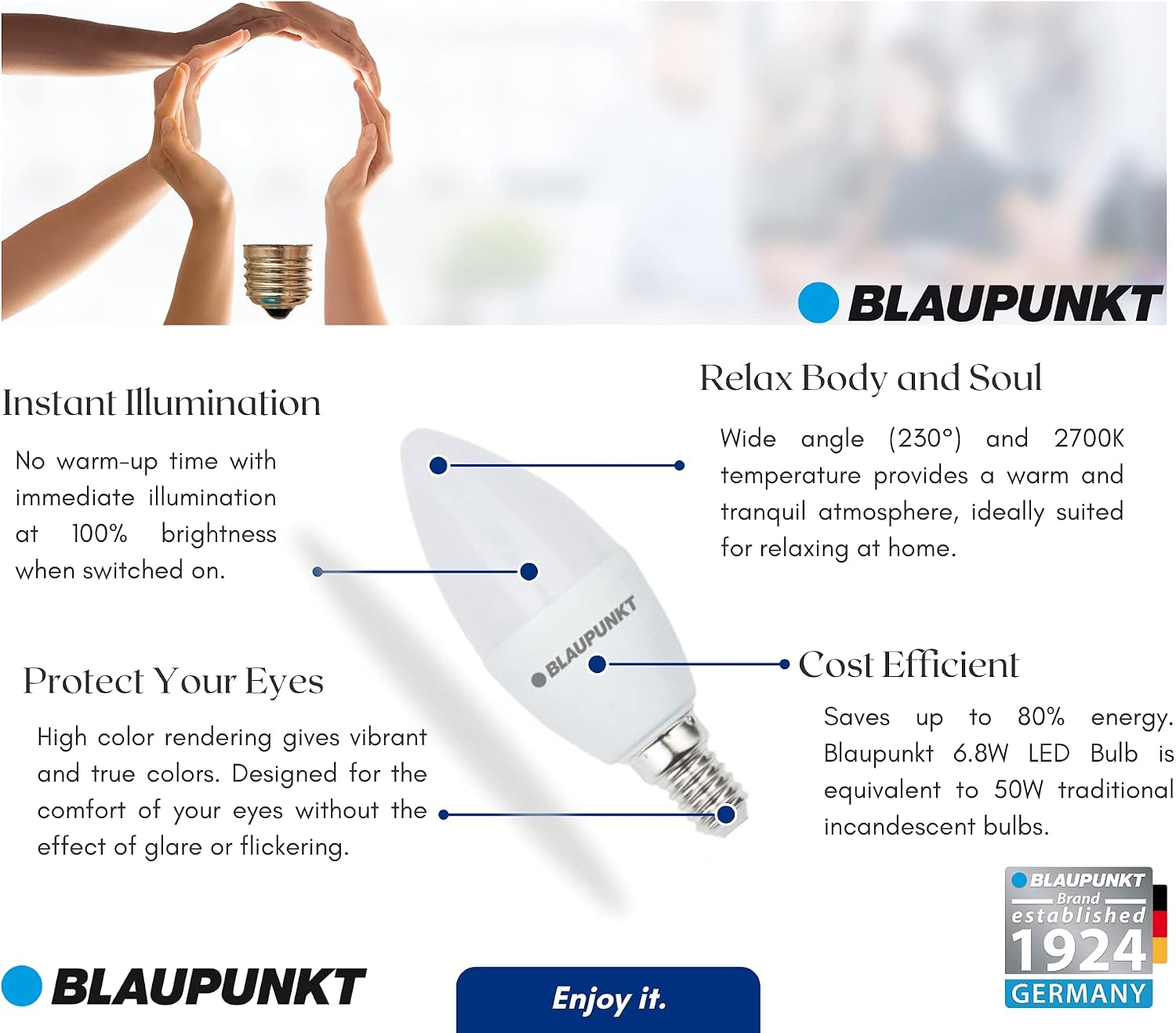 Detalle 1 de Blaupunkt LED-lampa E14, 6,8 W, 640 lumen och varmvit 2700 K