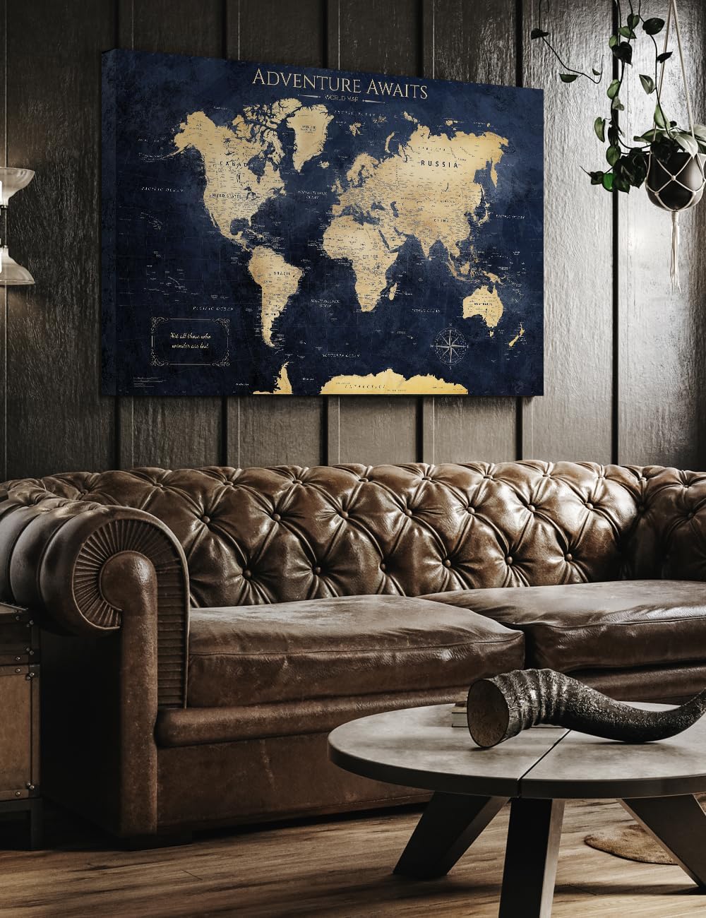 Detalle 2 de IPIC Vintage Teal World Map Canvas, 36 x 24 in, Gallery-Wrapped