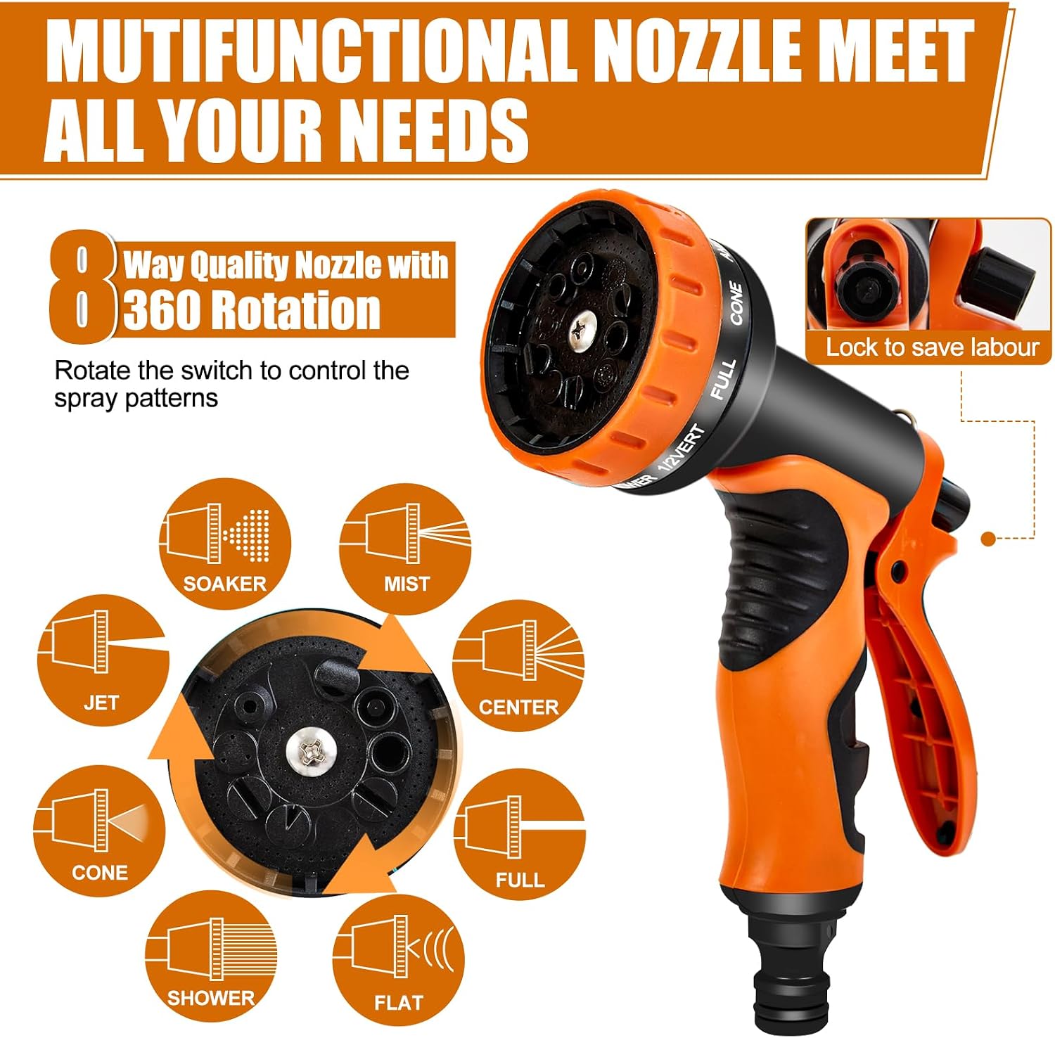 Thumbnail 3 de Hose Pipe Upgraded 3750D Garden Hose with 8-Function Spray Gun – 75FT/22.5M