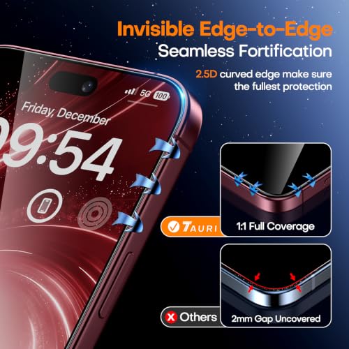 Detalle de TAURI 2 Pack for iPhone 18 Pro Max Screen Protector — 9H Tempered Glass with 1-Step Install