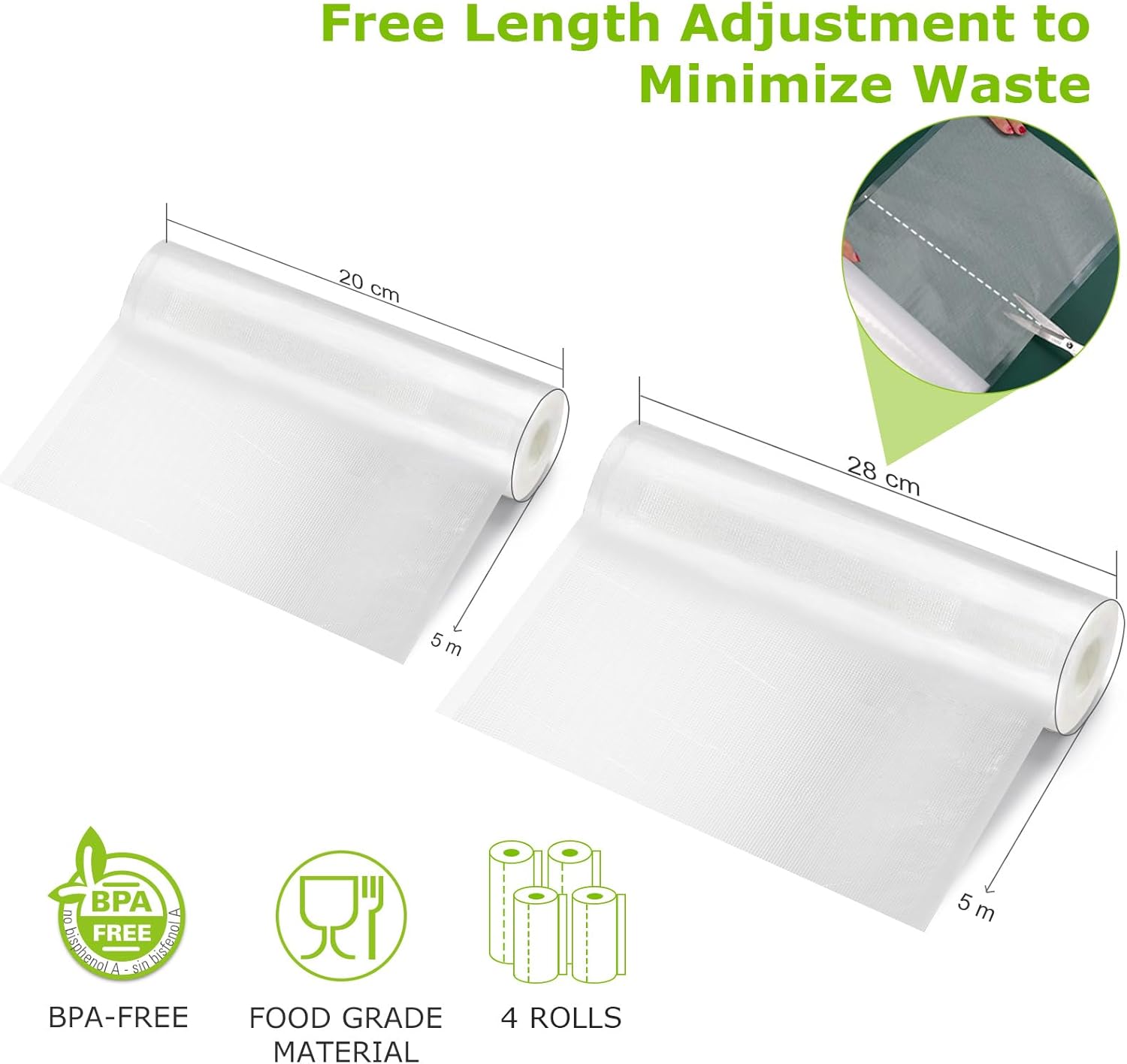 Thumbnail 3 de Bonsenkitchen Vakuumrollen Set (20 cm x 5 m & 28 cm x 5 m) – Profi-Vakuumierfolie BPA-frei für Vakuumierer