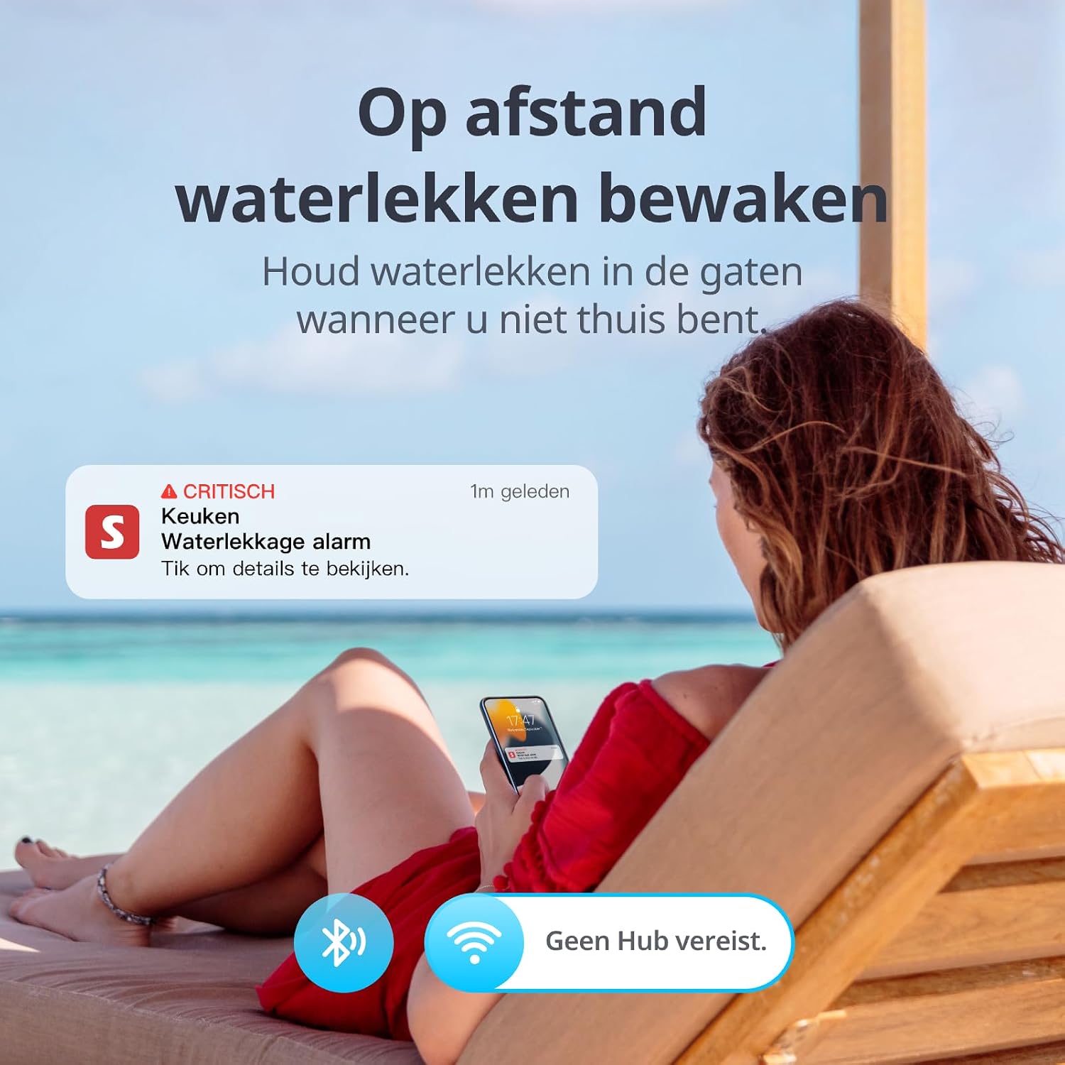 Detalle de SwitchBot W4402000 waterlekdetector met kabel, 100 dB-alarm en IP67