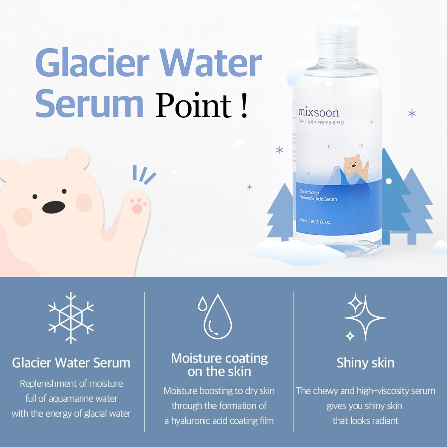 Detalle 2 de Mixsoon Siero all'Acido Ialuronico con Acqua Glacier 300 ml – Booster di Idratazione Non Grassa