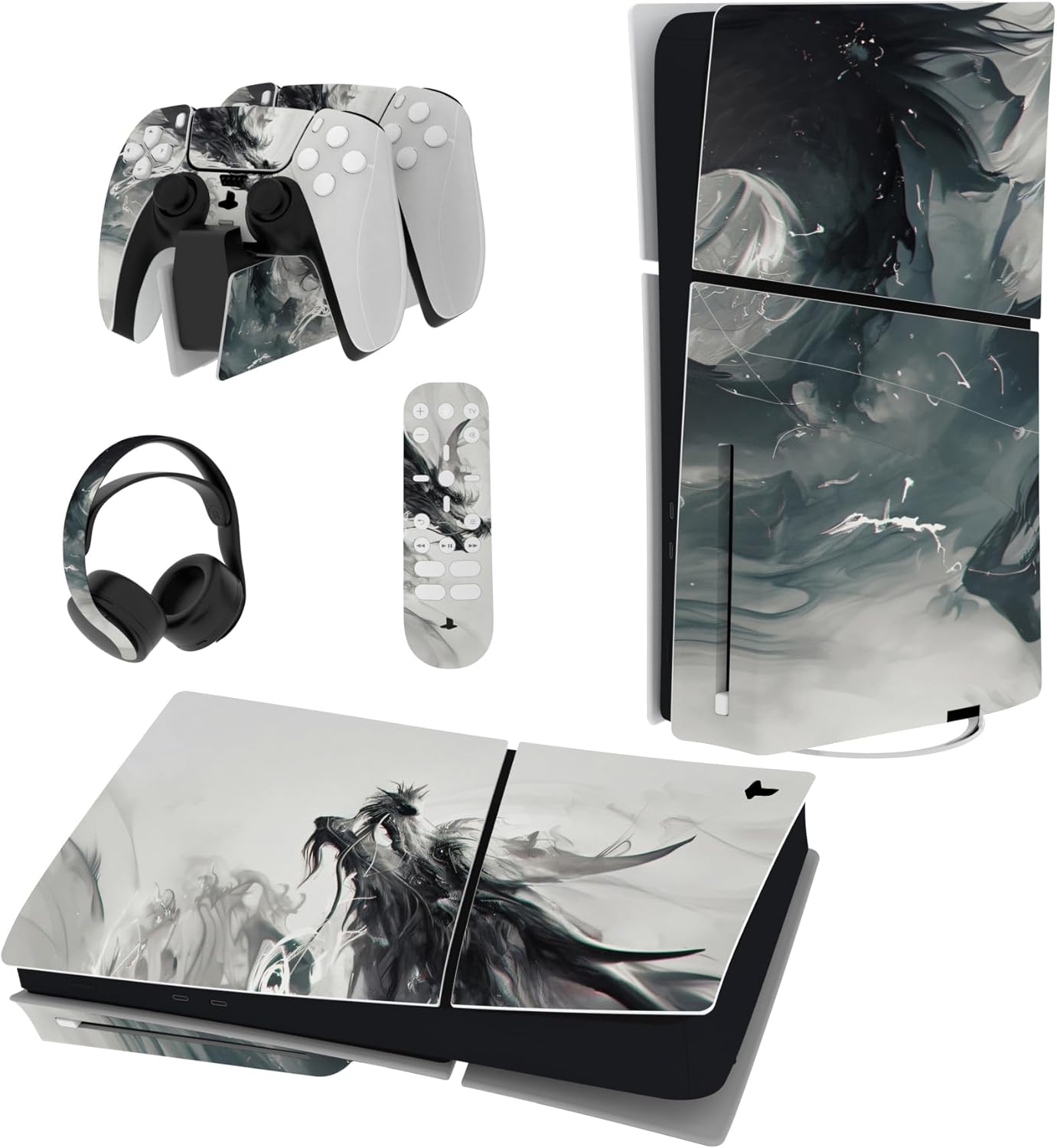 Detalle de playvital PS5 Slim Skin Full Set Ink Spirit Dragon