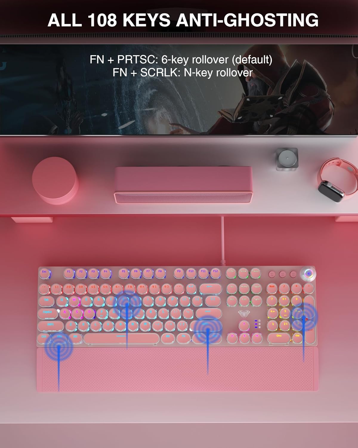 Detalle de AULA F2088 Typewriter-Style Mechanical Gaming Keyboard with Blue Switches