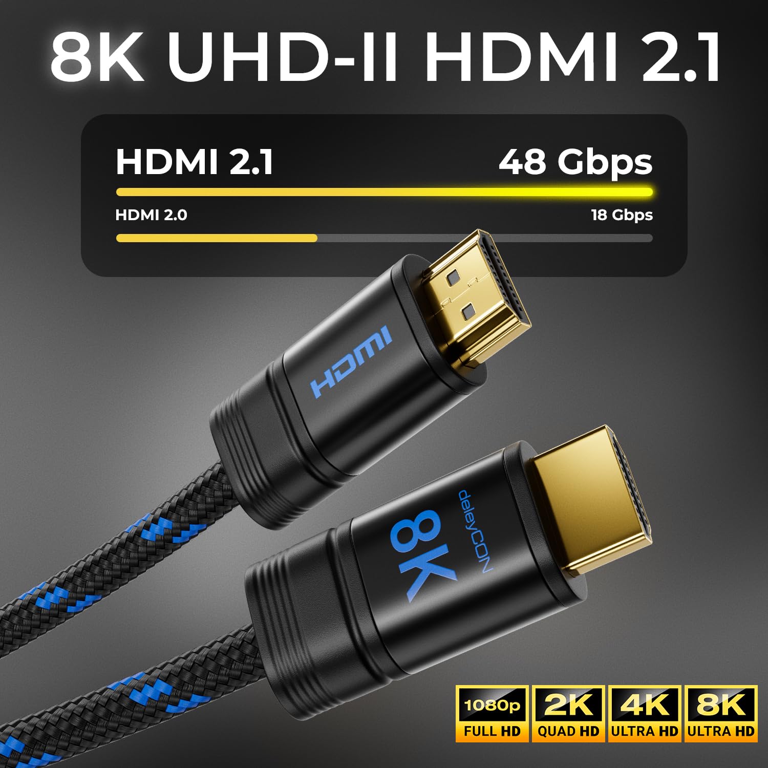 Thumbnail 1 de deleyCON 2m 8K HDMI 2.1b Kabel 48G