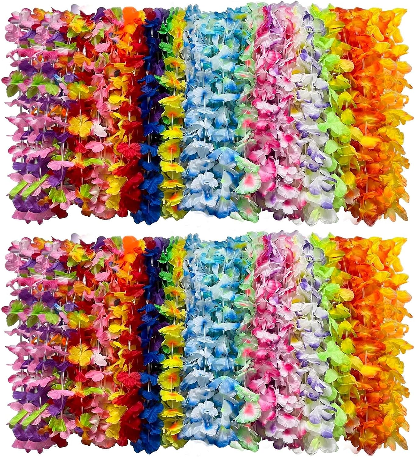 Detalle de Bszatan 100-Piece Hawaiian Flower Garlands — Bulk Leis for Beach Luau & Party Decor