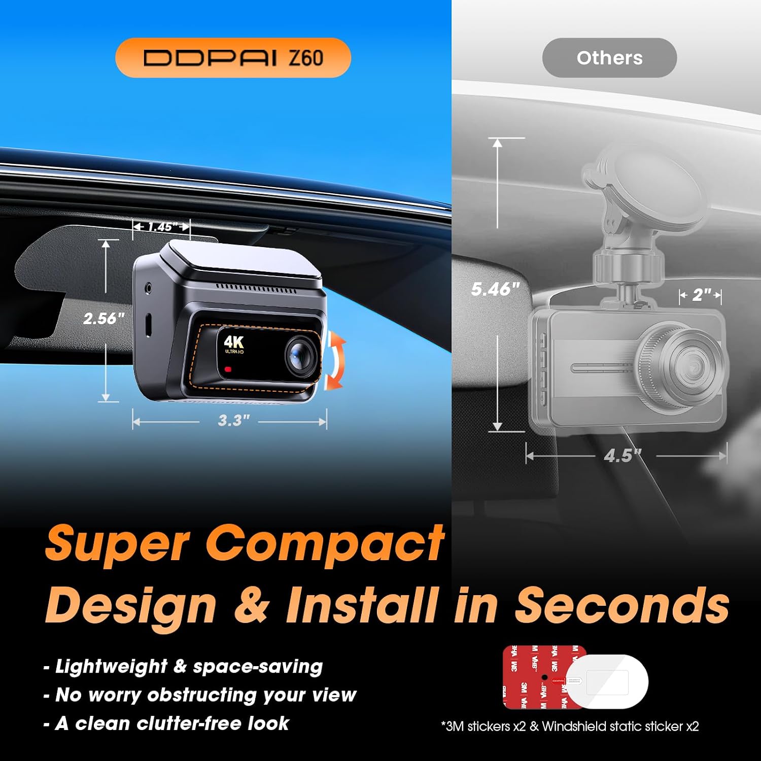 Thumbnail 3 de DDPAI Z60 4K Dash Cam Front & Rear with 32GB eMMC, 64GB Card Included, 5GHz WiFi, GPS, and AI Night Vision