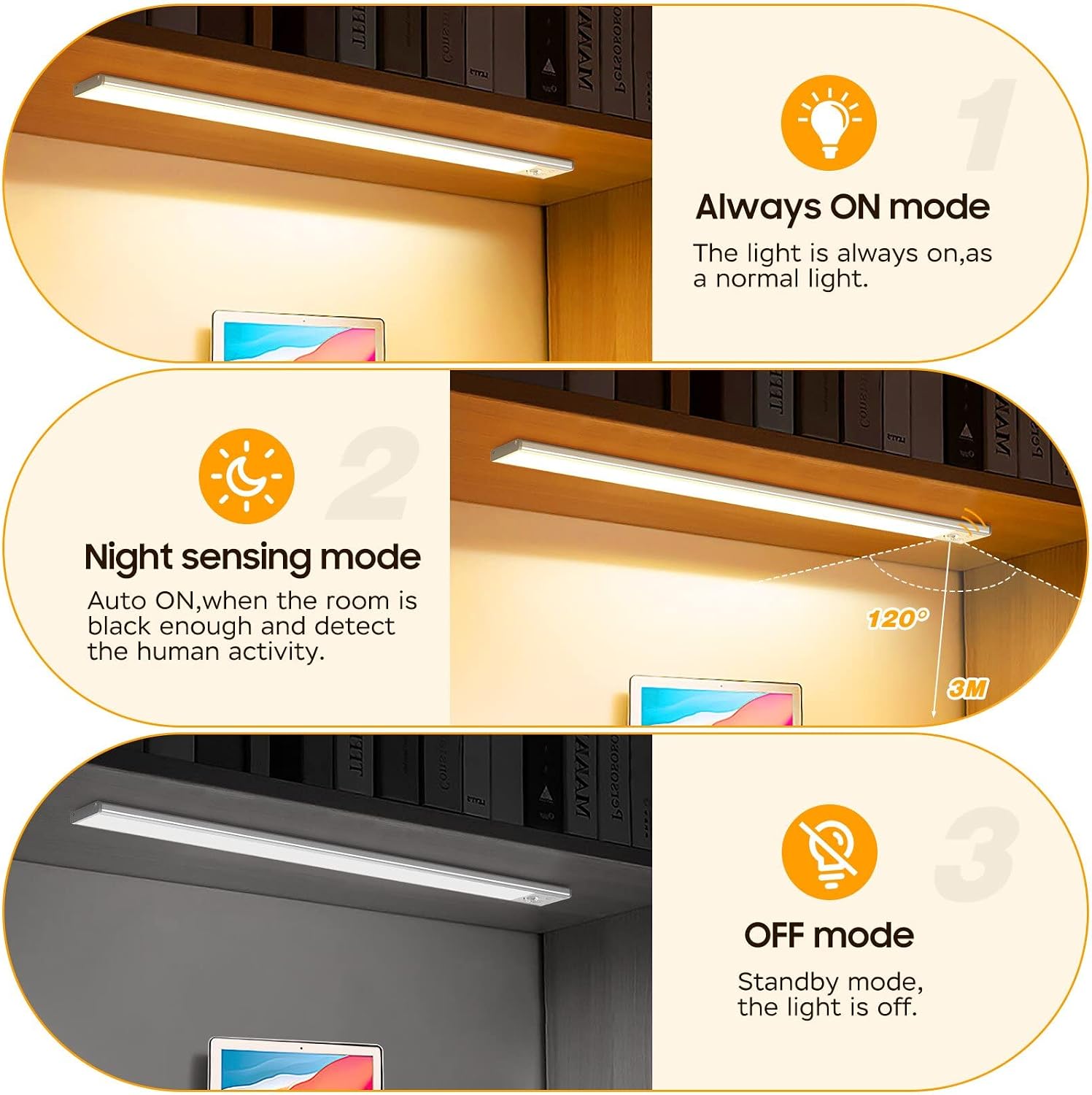 Detalle 2 de LED-Unterbauleuchte für Küche, Schranklicht 41 cm (2 Stück) mit Bewegungssensor, dimmbar und wiederaufladbar