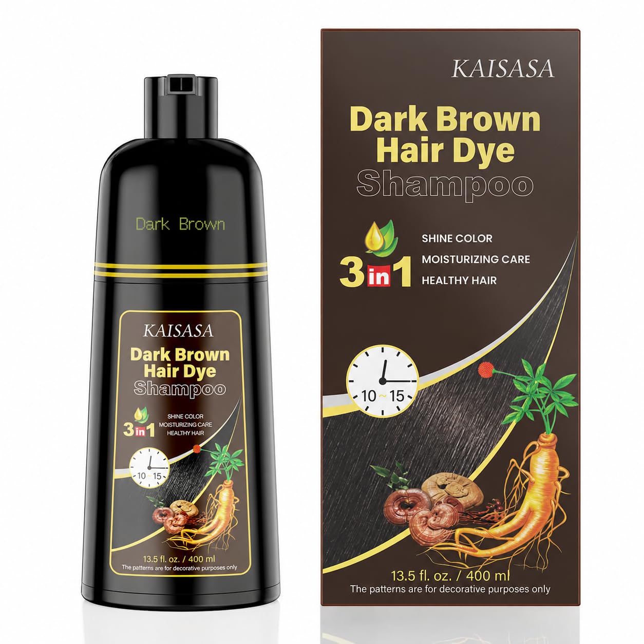 Detalle de KAISASA Dark Brown 3-in-1 Hair Dye Shampoo for Gray Coverage