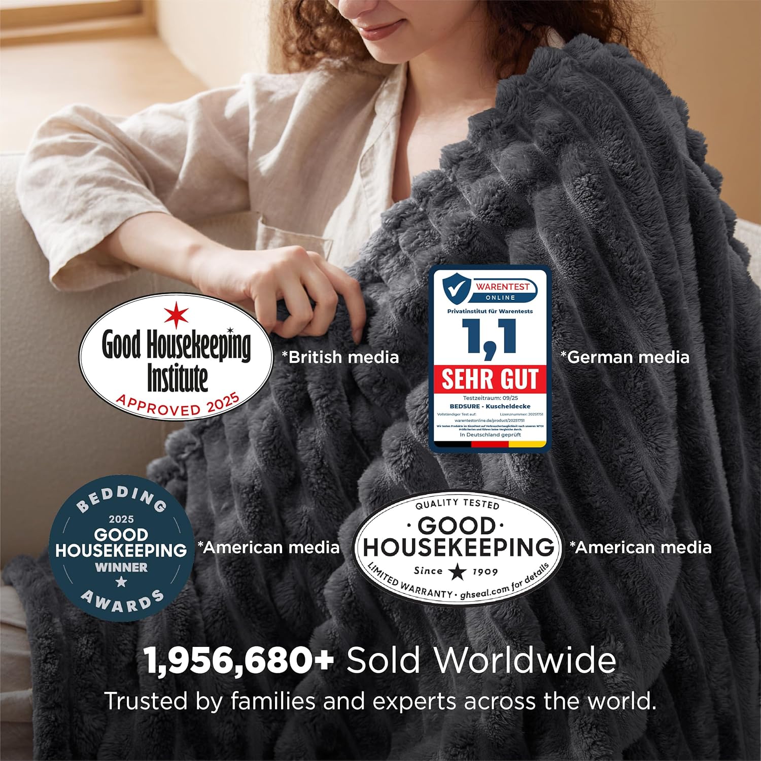 Detalle de Bedsure King Size Fleece Blanket in Dark Grey (230 x 270 cm)