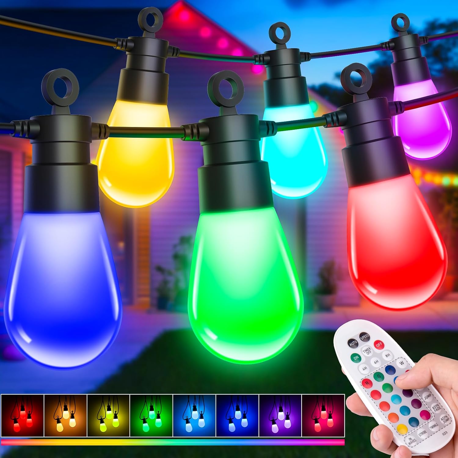 Detalle de LED Lichterkette Außen Strom Weihnachten – 21 m bunt RGB, IP65, Fernbedienung, 19 Glühbirnen + 1 Ersatz