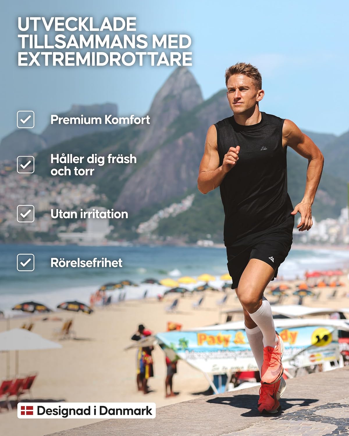 Detalle de DANISH ENDURANCE ärmlöst träningslinne för män i återvunnet stretchmaterial